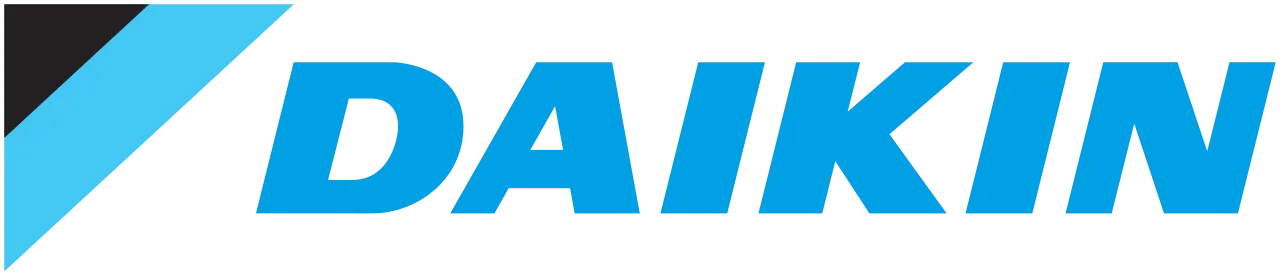 Daikin logo with blue diagonal stripe and blue uppercase text.