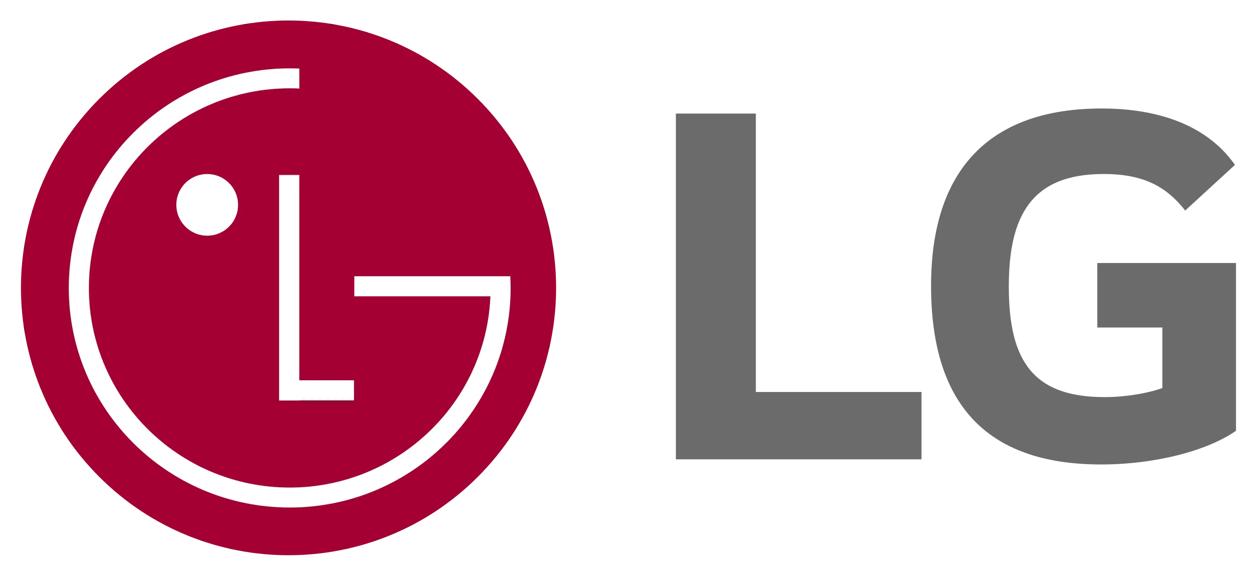 LG logo with white stylized letters L and G forming a face inside a red circle and grey letters LG next to it.